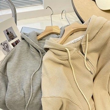 ins超火華夫格衛衣女早秋薄款寬松韓版港味chic連帽開衫上衣外套