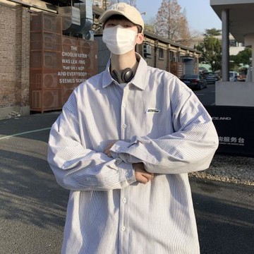 大碼條紋長袖襯衫男款春夏秋oversize痞帥高級感外套港風襯衣潮牌
