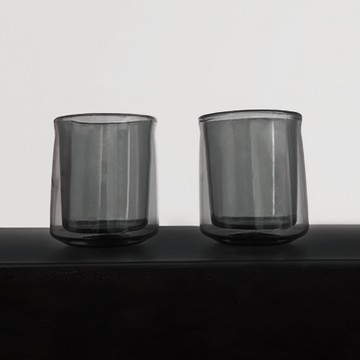 HARIO 好璃奧 灰色雙層玻璃杯 DWC-2024-B 70ml  灰色  2個
