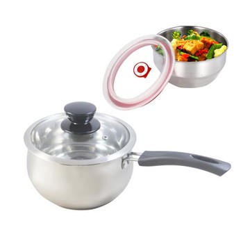 ZHENG NIU正牛愛家304不鏽鋼單柄湯鍋18cm+304不銹鋼保鮮盒