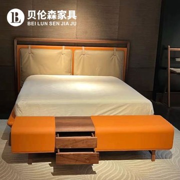 貝倫森 意式床尾凳輕奢臥室高級感豪華別墅儲物胡桃木換鞋凳定制