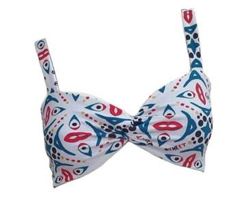 QXHEE.T.台灣製 平口扭結交叉肩帶泳裝QX-A03a(QX圖騰/煙霧藍條紋)現貨