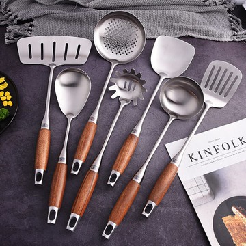 304不銹鋼鍋鏟 家用廚房木質手柄隔熱炒菜鏟子 廚具炒鏟煎魚鏟子