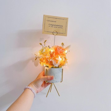 永生花金邊大理石紋盆花 — 奢華橙金