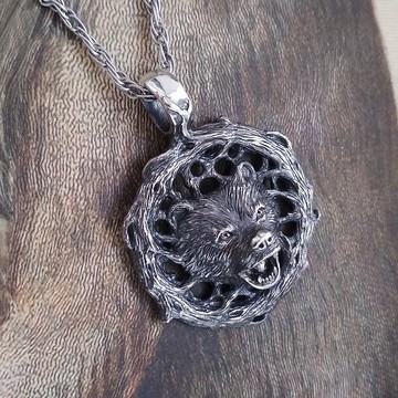 銀熊吊墜。熊吊墜。銀熊首飾。熊飾品。熊首飾。