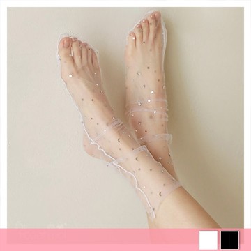 各式性感配件 性感配件！星空亮片點綴自然皺摺柔紗襪