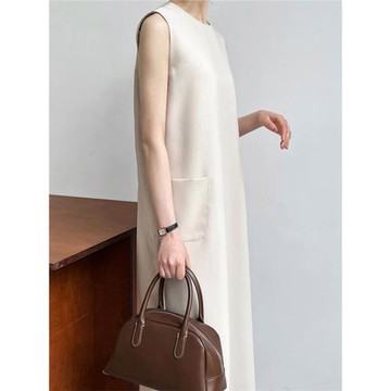 小領口無袖西裝背心連衣裙日雜風解構侘寂風直筒工裝那不勒斯裙子