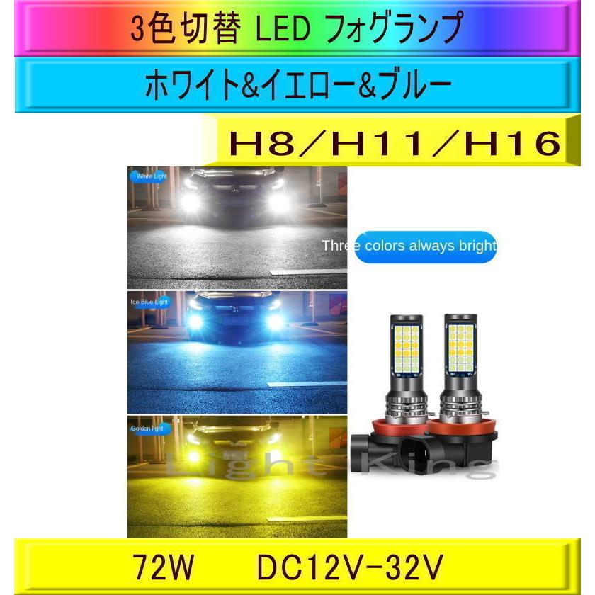 3色切り替えフォグランプLED ホワイト イエロー ブルーH8 H11 H16