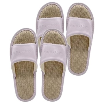 成人款亞麻材質室內皮拖鞋 透氣不臭 防滑耐磨靜音  25  淺紫色  2雙