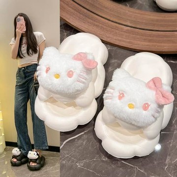 奶呼呼可愛小貓厚底踩屎感涼拖鞋女夏網紅外穿居家防滑軟底一字拖