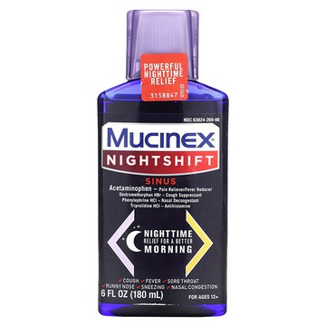 Mucinex, Nightshift，鼻竇支援，12 歲以上，6 液量盎司（180 毫升）