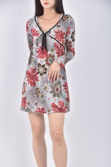 (S) raw edge絨布灰色洋裝