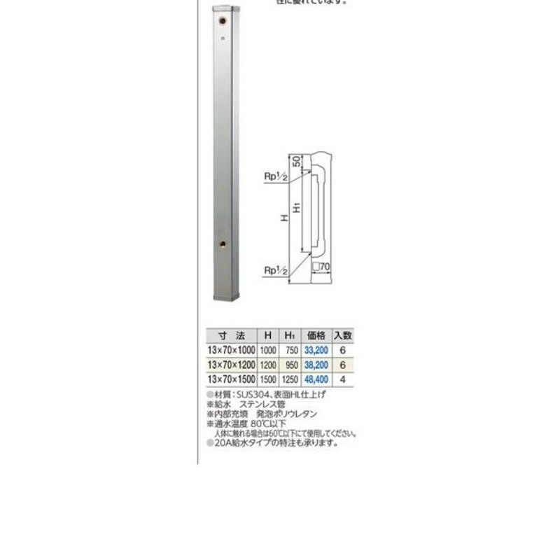 ミヤコ ステンレス水栓柱 M241SS 寸法 13×70×1500 LINEショッピング