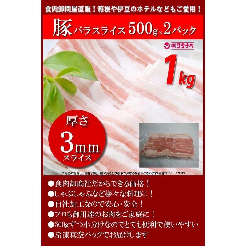 冷凍 豚バラスライス (500g×2パック 厚さ3mm) 小分け 真空パック 合計1kg 豚カルビ