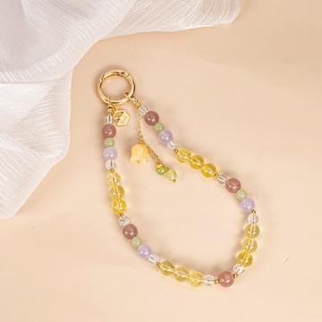 [快速出貨]【石之王】【手機鍊】鈴蘭花 | 黃瑪瑙/草莓晶/和田玉/紫玉髓/冰洲石