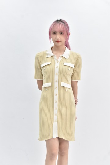 (M) 【簡立喆私服】jendes棉質排扣杏色洋裝
