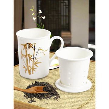 創意骨瓷茶漏杯濾網杯茶杯帶蓋帶漏陶瓷杯子喝茶沏茶茶具杯大容量