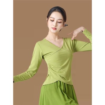 云裳廣場舞演出服莫代爾中長袖V領上衣古典舞民族風練功跳舞服女
