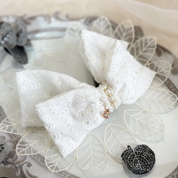 法式刺繡棉質布藝香蕉夾 鯊魚夾 髮夾 髮圈 馬尾夾 抓夾 邊夾 白