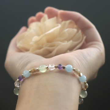 海藍寶-紫水晶-白水晶-金髮晶-葡萄石-發財-工作運-水晶手鍊