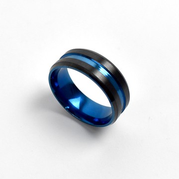 鋼戒 黑藍雙色線條戒指 NC253