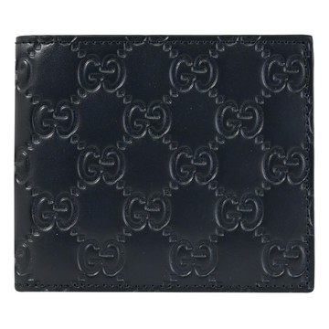 GUCCI 779836 GG LOGO壓花皮革對開八卡短夾.深藍