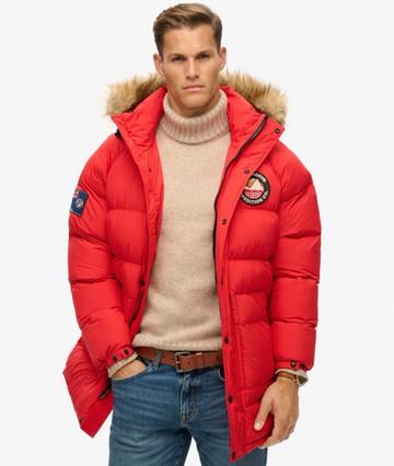 Superdry Men's Everest Longline Baffled Parka Jacket Red Size: L