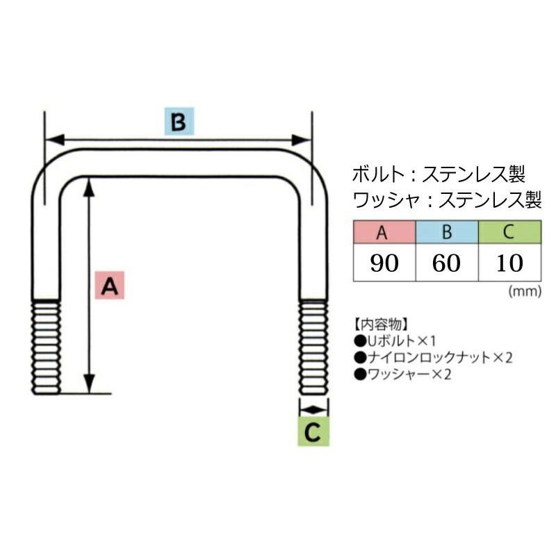 オープニング ステンレス 角型 Uボルト コ型ボルト 90×60×φ10 U-SUS1001