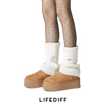 辣妹白色腿套配雪地靴襪套女y2k加厚保暖堆堆襪針織粗線襪子秋冬