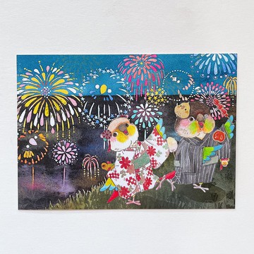 Rolia's 手作 【數位燙銀】夏日煙火浴衣祭/鸚鵡/鳥 明信片