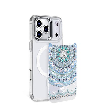 iPhone 17/16/15/14/13系列 可拆式磁吸片材彩鑽手機殼-初雪圖騰