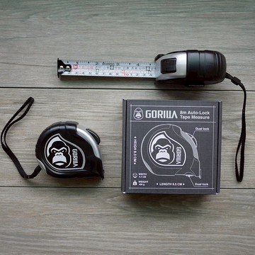 【Gorilla】雙面自動煞車8M銀灰文公尺捲尺