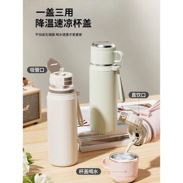 德國保溫水杯女高顏值不銹鋼泡茶便攜學生上學專用吸管杯2024新款