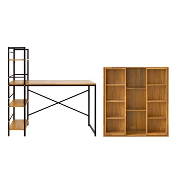 《HOPMA》多層架加深款書桌書櫃組合 台灣製造 工作桌-拼版柚木