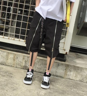 FINDSENSE 時尚潮流 男 日系 街頭必備 大拉鏈裝飾 休閒褲 五分褲  歐美人氣 品牌設計 高端設計