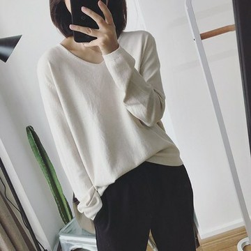 韓版簡約V領百搭寬鬆長袖上衣【W111】