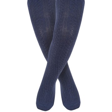 英國 JoJo Maman BeBe - 編織螺紋寶寶小童內搭褲襪/保暖襪-海軍藍