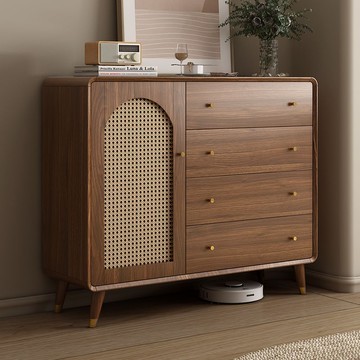 公司貨 免運 全實木斗櫃藤編新中式儲物櫃子臥室抽屜櫃子置物櫃多層抽屜式斗櫃 快速發貨