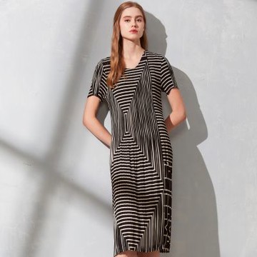 【GLORY21】網路獨賣款-etc.知性幾何圖案立體壓摺洋裝-黑