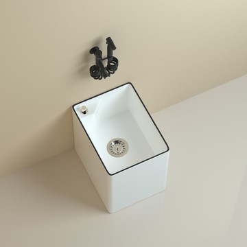 北歐藏藍奶油迷你陶瓷拖把池小戶型家用陽臺衛生間庭院落地式槽池 b8031