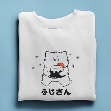 Xmas Fuji Cat 刷毛 大學T 中性版 白色  貓咪富士山聖誕秋冬限定