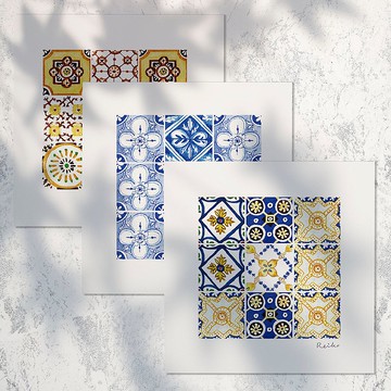 方形葡萄牙花磚系列 - 彩色、藍色、棕色 | 明信片組(三入一組)