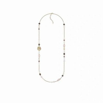 MoonDy 熔岩玫瑰水晶項鍊 長項鍊-銀色 水晶頸鍊 飾品 玫瑰項鍊 項鍊 送女友 吊墜