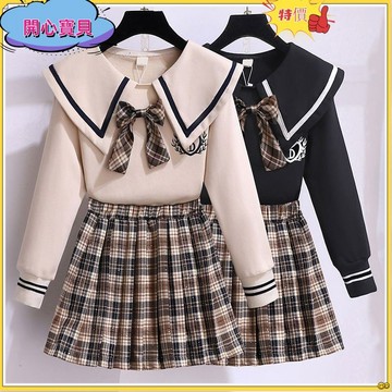 💕免運在台💕女童洋裝 女童jk制服套裝2025春裝新款網紅洋氣學院風大學T春秋兒童兩件套裙兒童洋裝 女童衣服 中童大