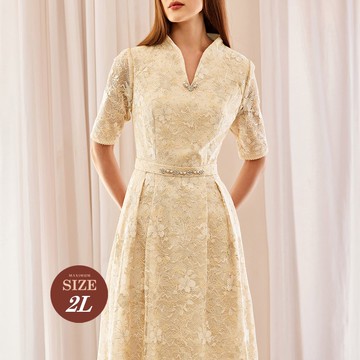 ILEY伊蕾 新中式古典蕾絲五分袖洋裝(金色；M-2L)1233167102