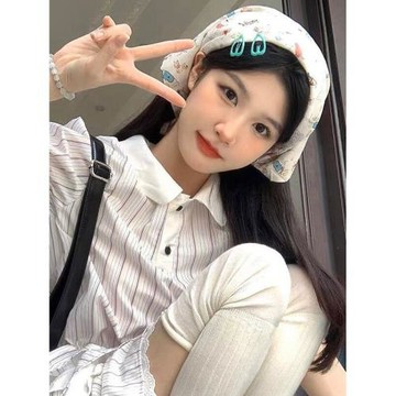 原創日系可愛雙面包頭防曬頭巾夏季出游三角巾領巾ins法式發帶女