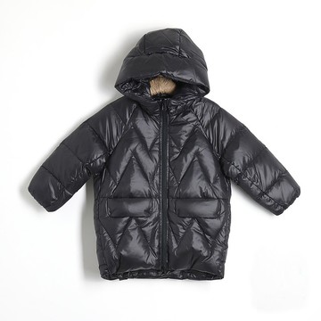 BIR 長版連帽羽絨外套 (黑/紅)