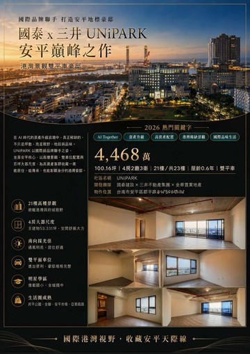 國泰x三井 安平巔峰之作 | 港灣景觀雙平車豪邸｜台南市安平區郡平路