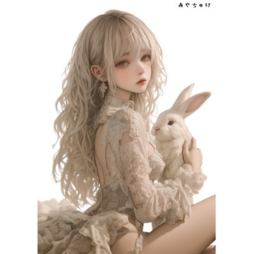 【3 月新品 2】07-095-0197 人物貼紙 動物與少女蕾絲