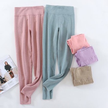 蠶絲雙面德絨保暖發熱秋褲女士冬季高腰無痕打底褲護膝棉毛褲襯褲